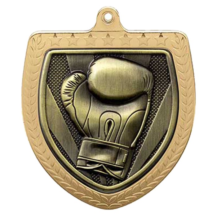GOLD 75MM BOXING GLOVE SHIELD MEDAL